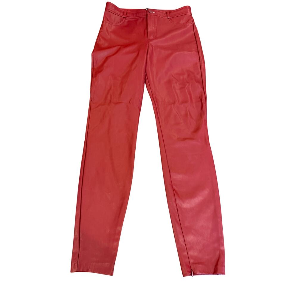 ZARA Red Faux Leather Pants w/ zip at Ankle Women M Gameday OU Ohio Arkansas